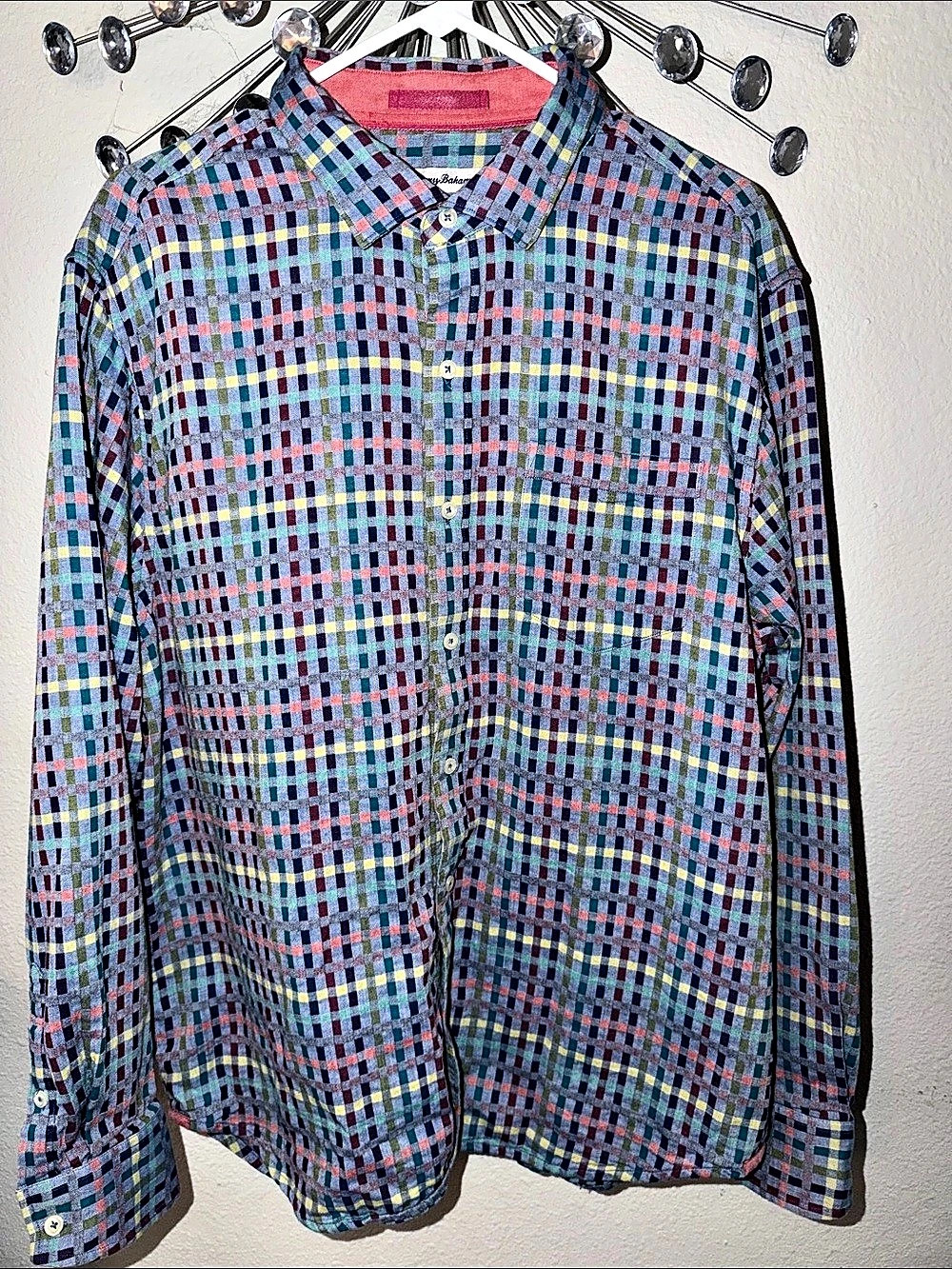 Tommy Bahama Checkered Cotton Silk Shirt Size Large